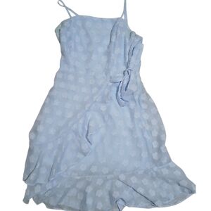 Altar'd State Light Blue White Shiny Flower Pattern Dress With Tie Size Small